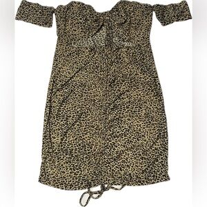 [EUC] Womens Juniors Leopard Animal Print Mini Cocktail Club Off Shoulder Dress
